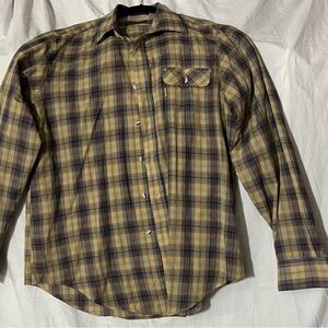 Vintage Levi's Ranch Hand Men's Plaid Button-Down Shirt - Tan, Navy
